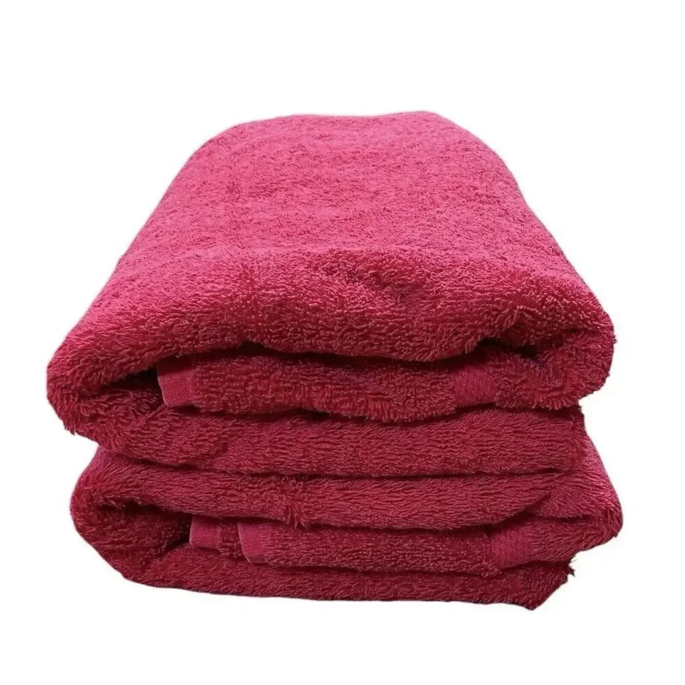 Vintage 1980s Royal Velvet Fieldcrest Red Cotton Bath Towels Set 2 USA 48 x 27